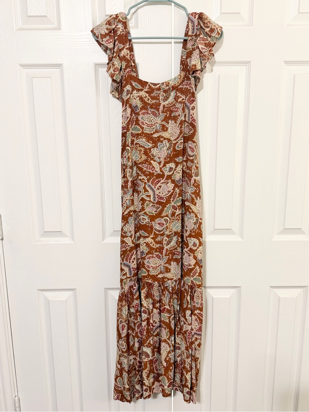 House of Harlow 1960 Rust Paisley Ruffle-Shoulder Maxi Dress